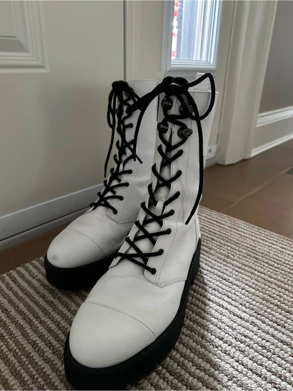 Michael Kors White Lace-Up Combat Boots with Black Soles